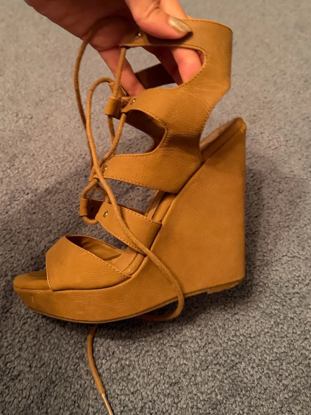 Chinese Laundry Lace-Up Wedge Sandals in Tan